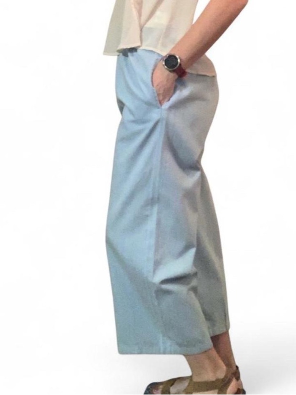 Casual Coastal Chic Wide Leg Light Wash Denim Cropped Pants